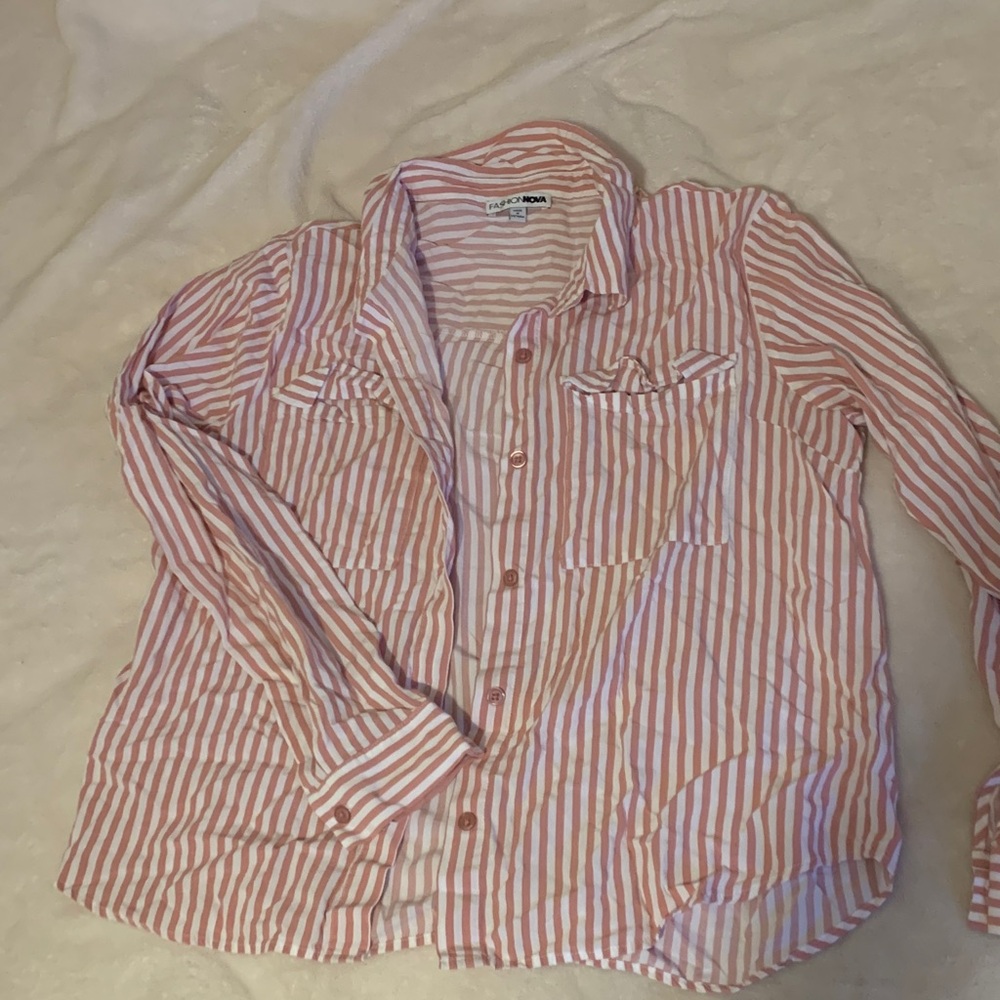 Fashion Nova Pink and White Striped Shirt